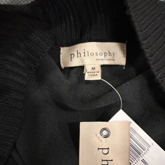 NWT Philosophy Open Cardigan Gold Zipper Medium Stretcb Ribbed Neutral Lagenlook - Picture 3 of 10